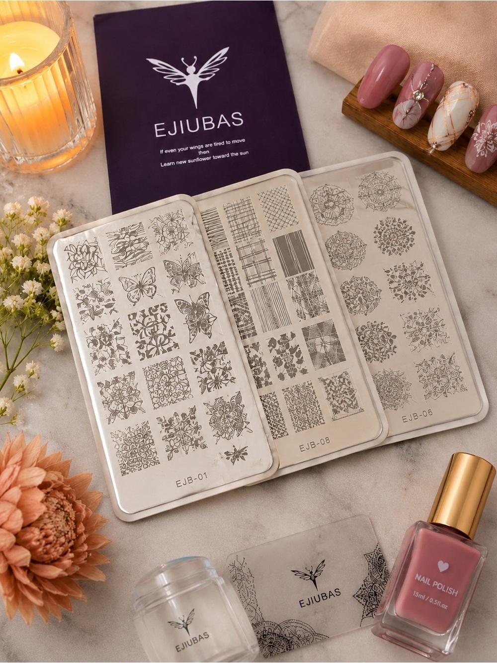 Ejiubas Double-Sided Nail Stamping Plate Set | Floral, Mandala & Pattern